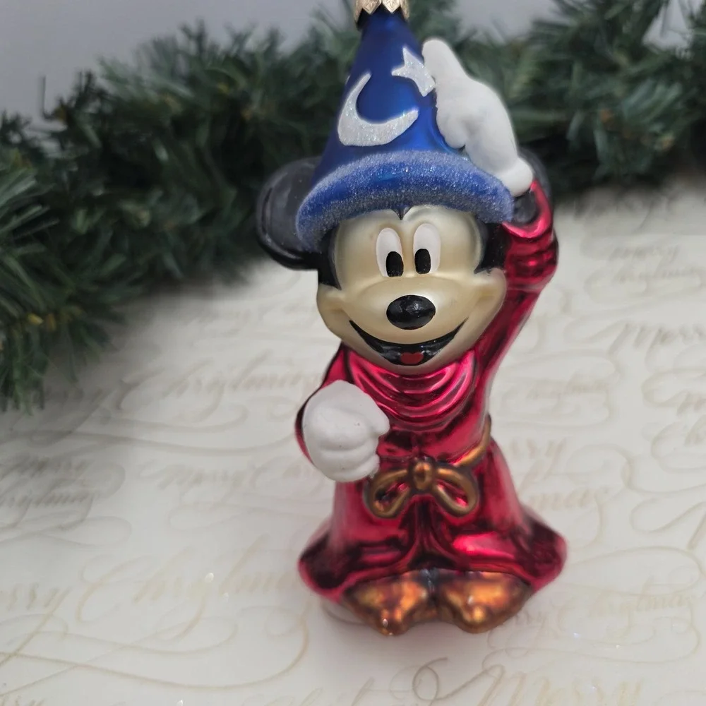 1999 Christopher Radko Disney Fantasia Sorcerer Mickey Brooms Glass Ornaments